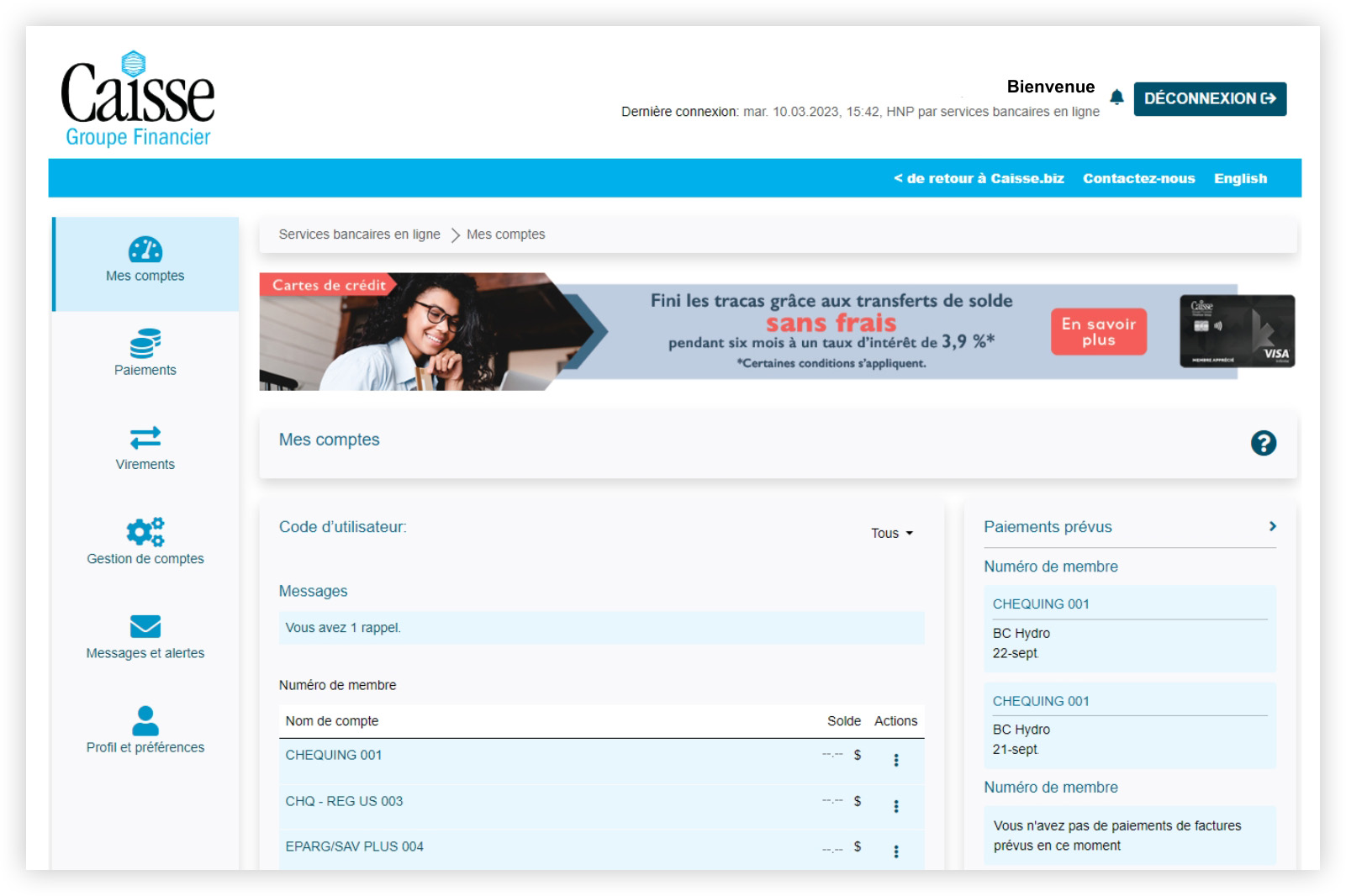 Changements au service bancaire en ligne